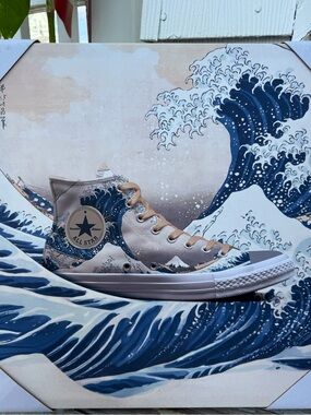 Converse High Top Sneaker - Blue & Beige Wave Graphic NWT Wall Art